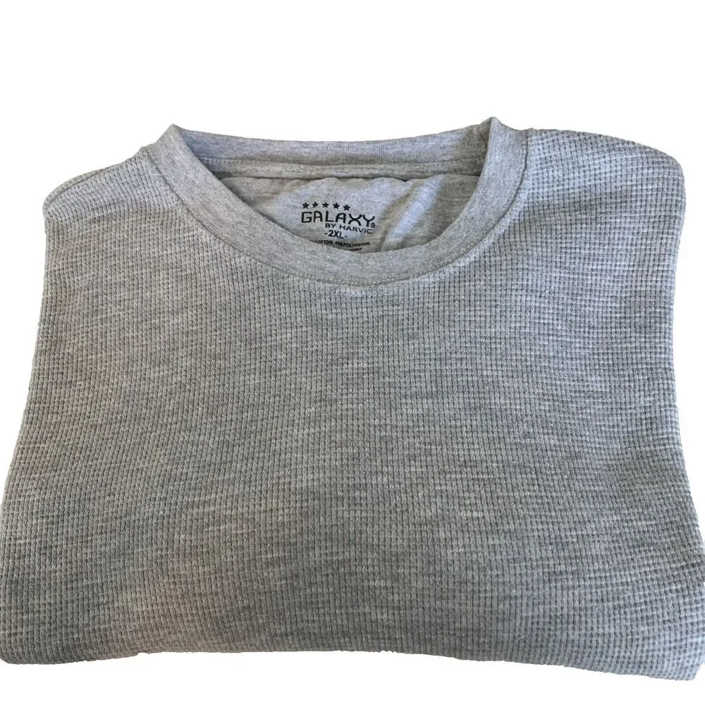 Galaxy by Harvic Thermal Long Sleeve Pullover T-Shirt Mens 2XL Waffle Knit Gray